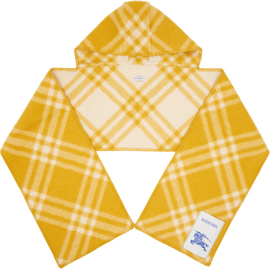 Wool Yellow Check Hooded Scarf