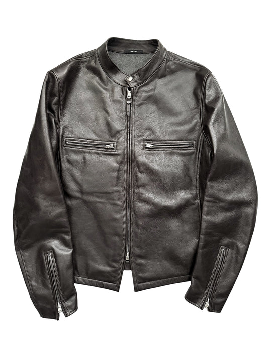 Cow Leather Cafe Jacket (Brownish Black)