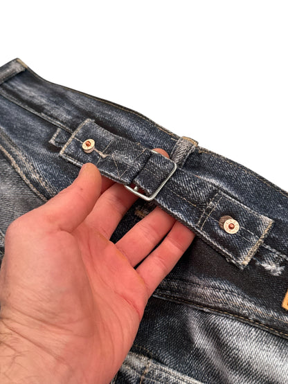 Trompe L’oeil Printed Baggy Belted Denim