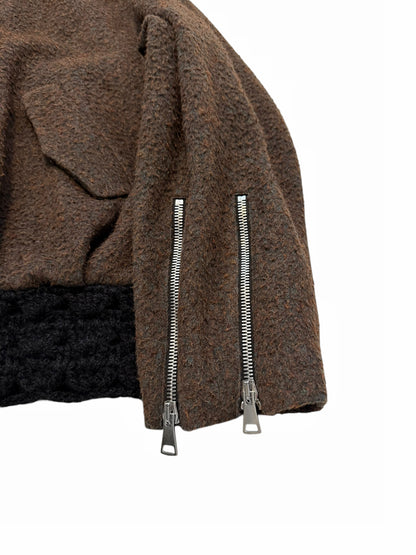 P Stone Wool Zipper Oversized Bomber Jacket