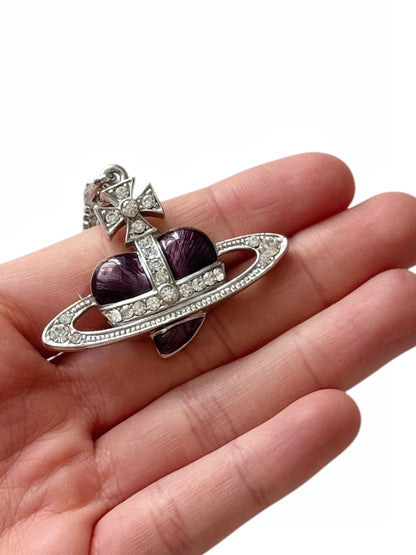 BIG Purple Heart Crystal Pendant Planet Chain