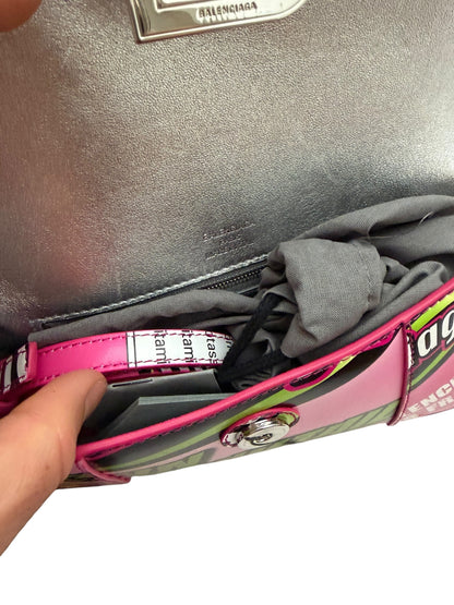 Hourglass Chip Print Pink Purse w/ Strap