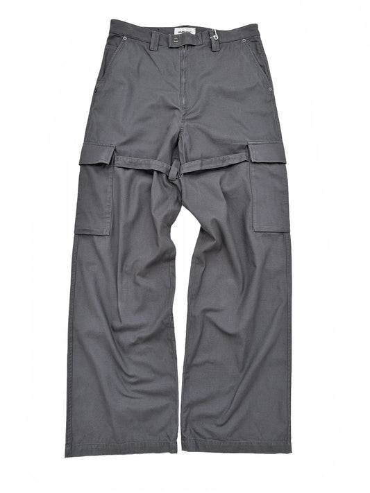 Grey Relaxed Fit Strap Cargo Pants