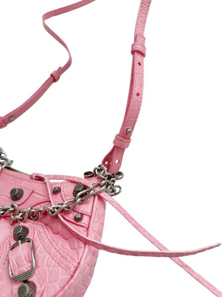 Croc Embossed Pink La Cagole Chain Bag