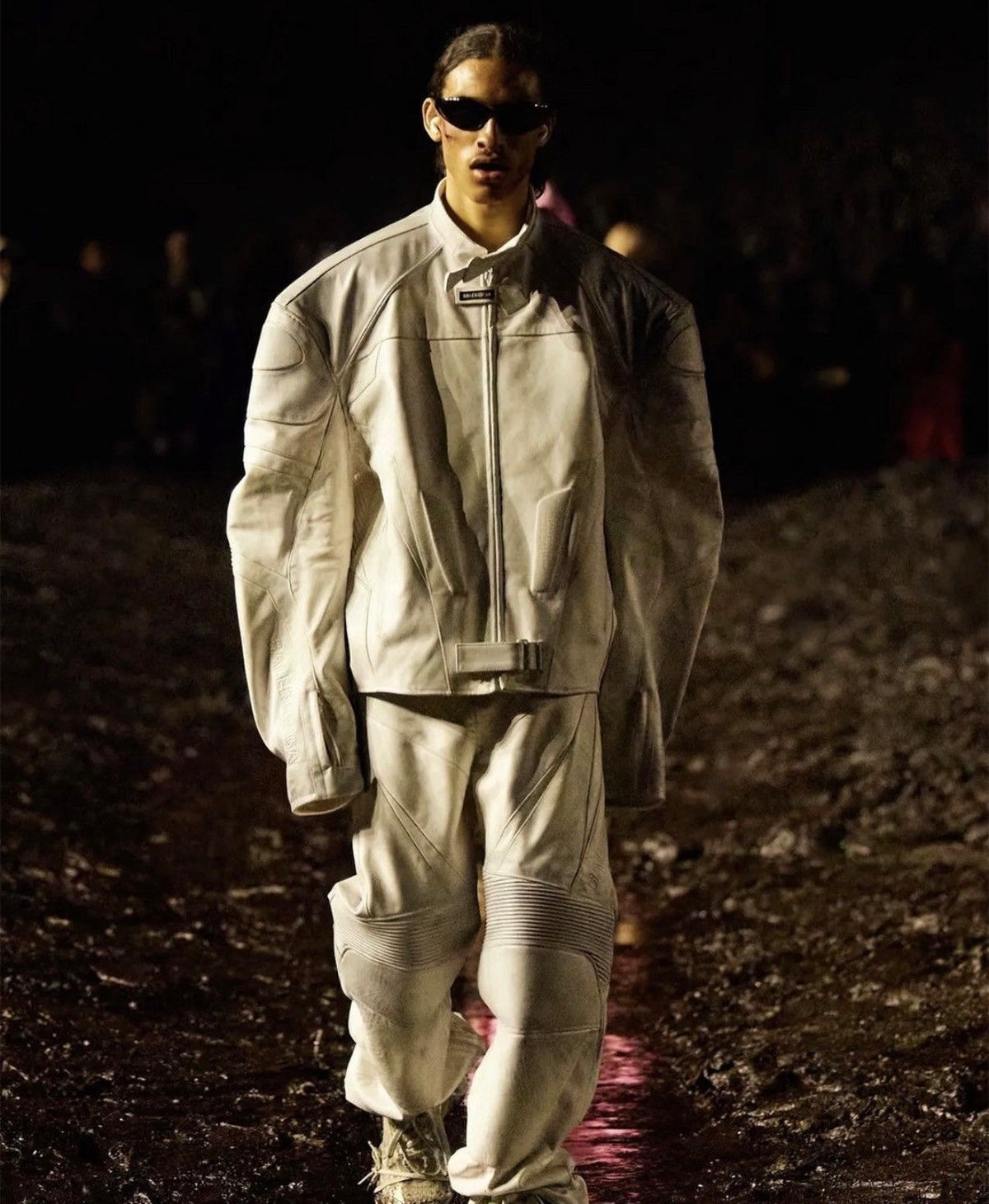 Mud Show White Leather Biker Pants