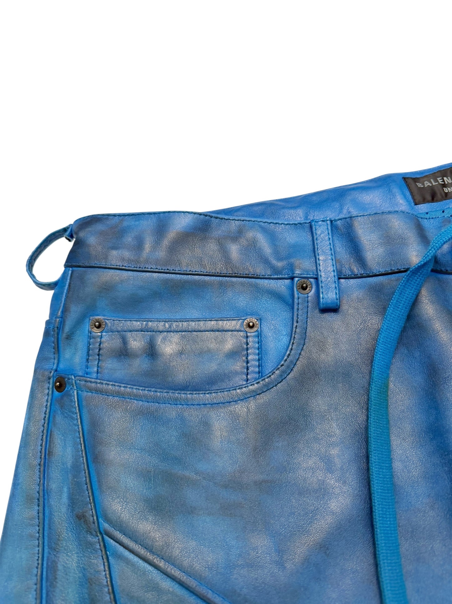 Mudshow Graffiti Baggy Blue Leather Biker Pants