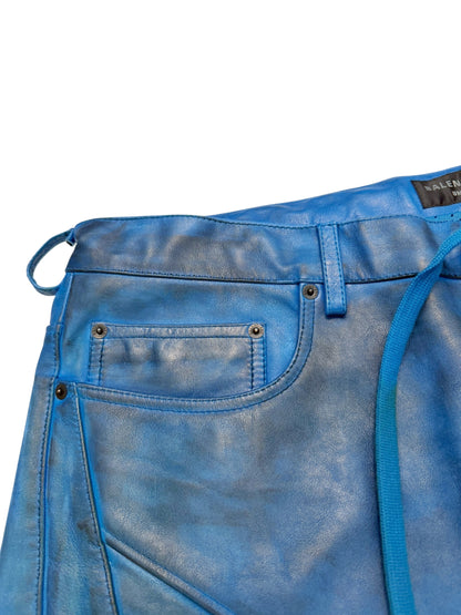 Mudshow Graffiti Baggy Blue Leather Biker Pants