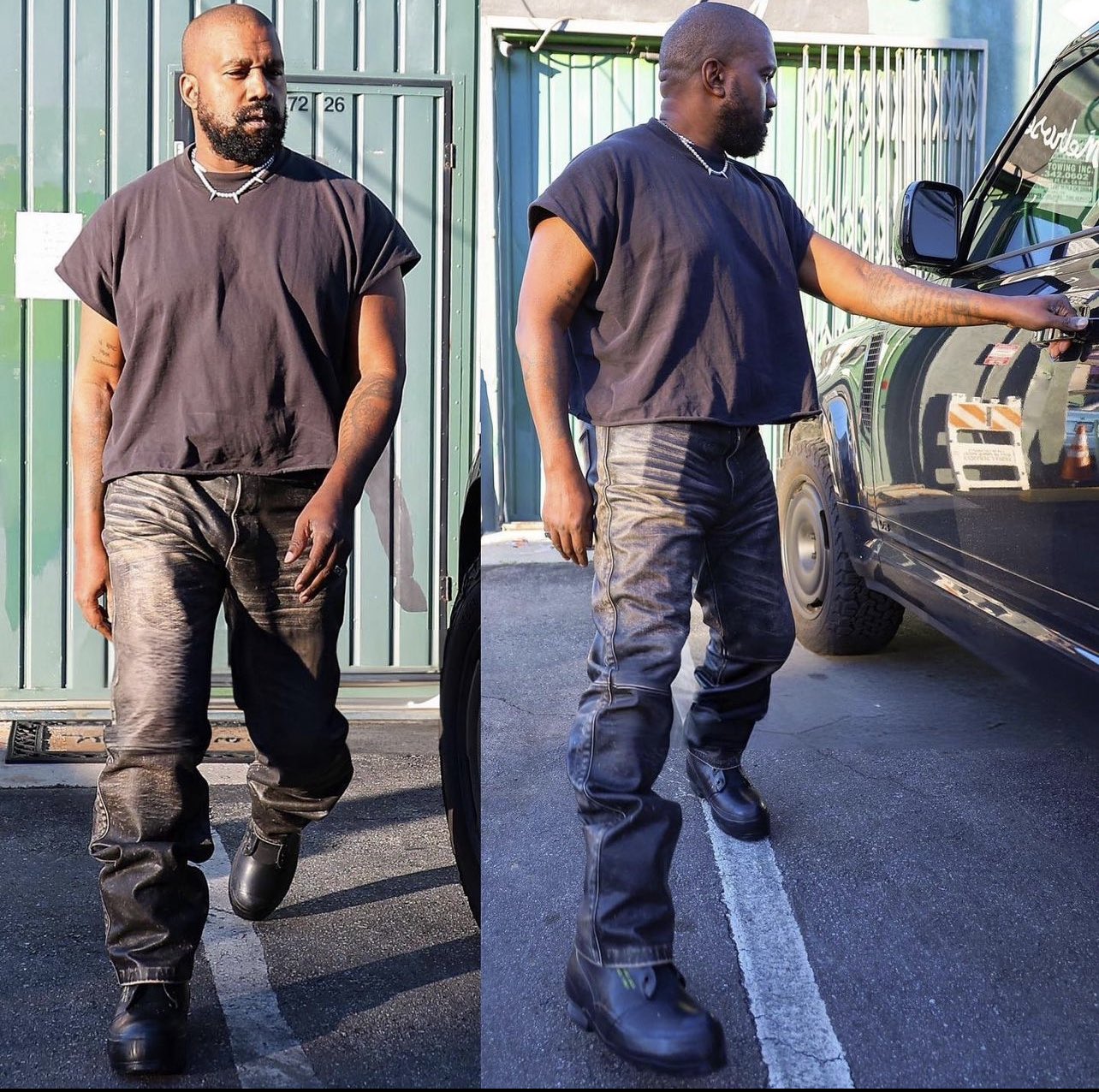 Leather Jeans Rub Distressed Pants