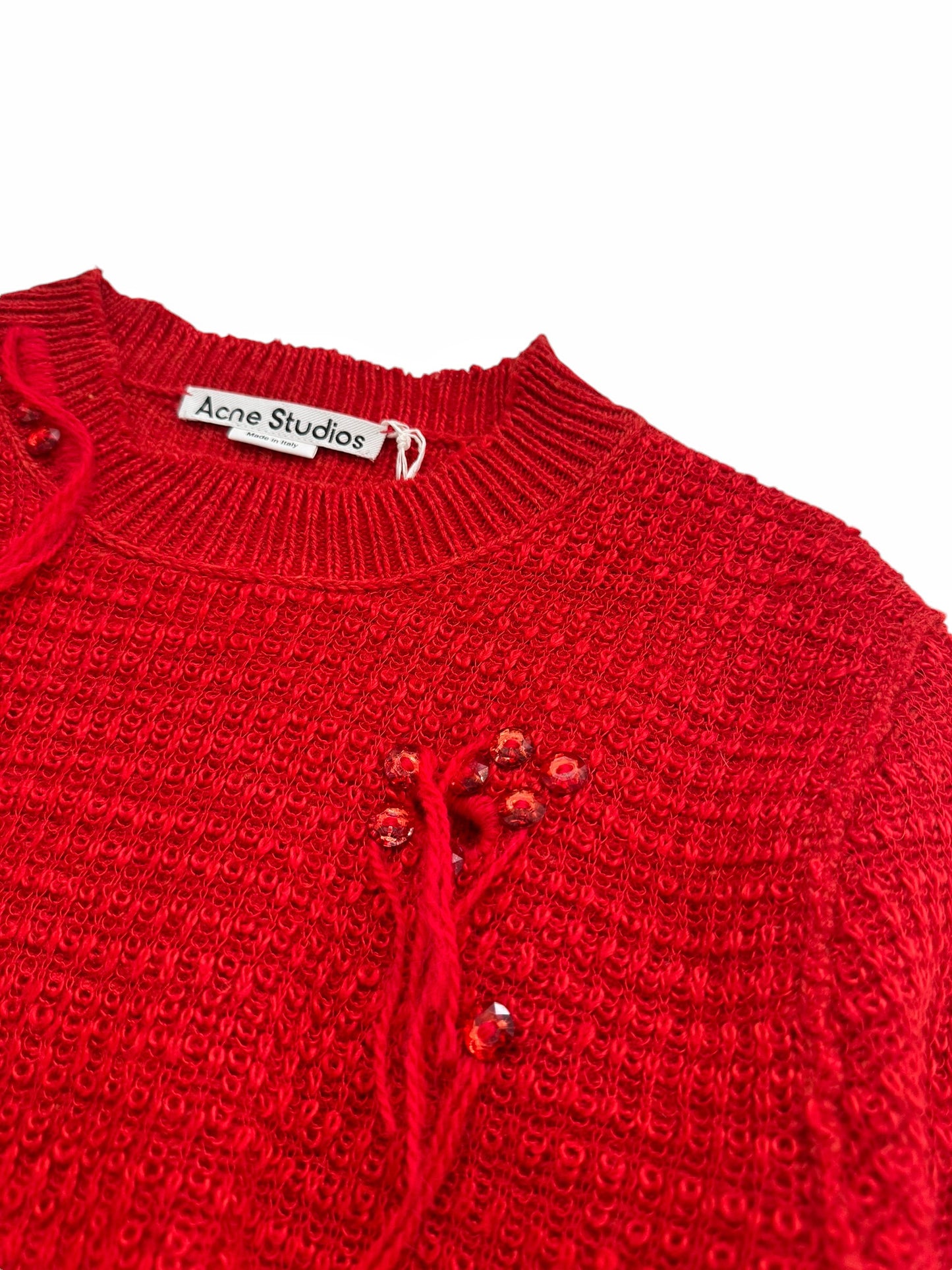 Deconstructed Cropped Distressed Red Knit Sweater