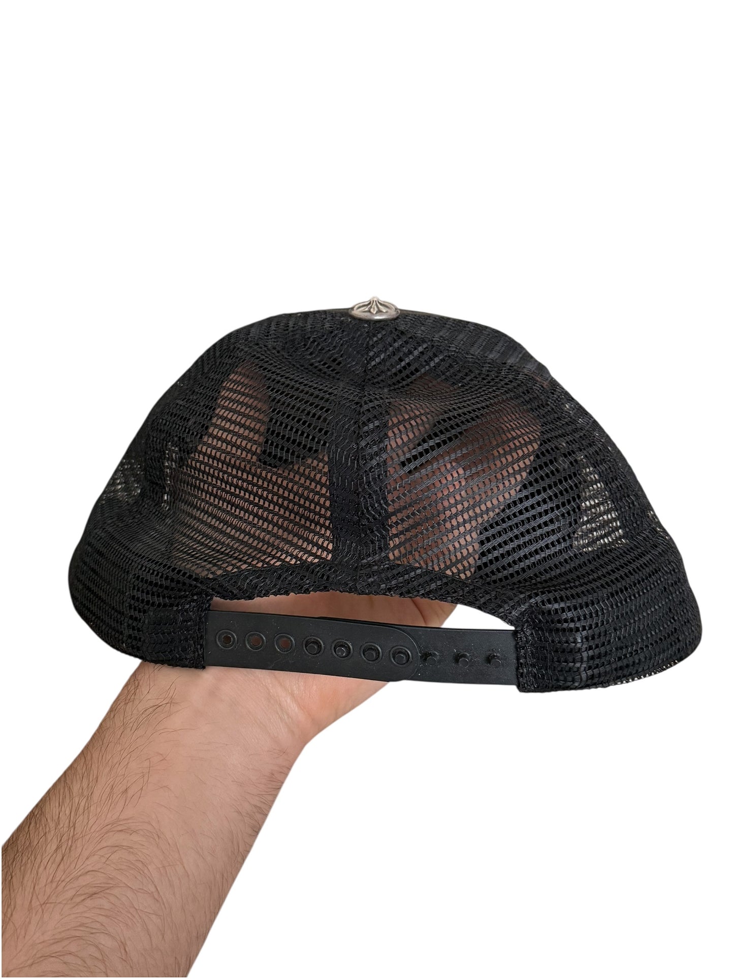 Vintage Triple White Leather Cross Trucker Hat