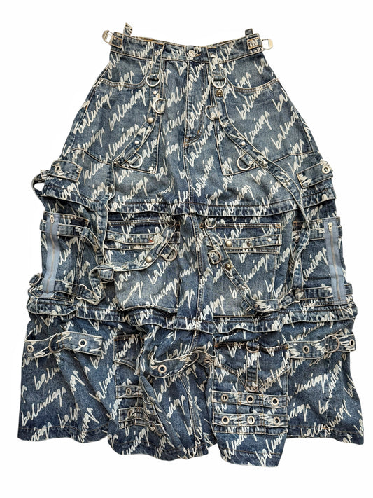 Runway Script Denim Raver Skirt