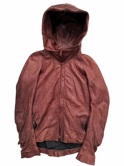 Oxblood Dye Sheepskin Hooded Leather Jacket
