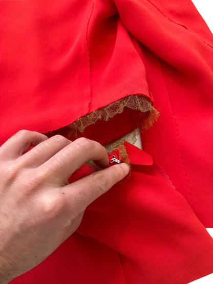 Split Deconstructed Lace Acetate Silk Red Blazer