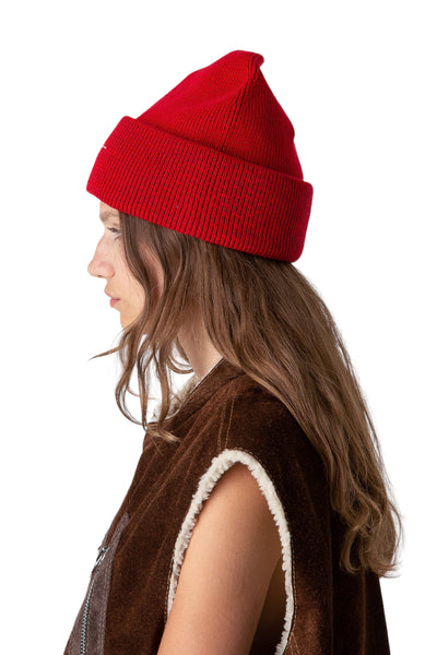 Red Knitted Line Beanie
