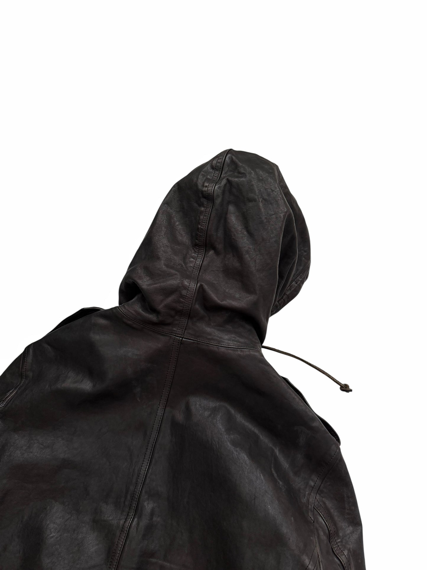 Special Garment Dye Spray Cow Leather Mod Coat Parka