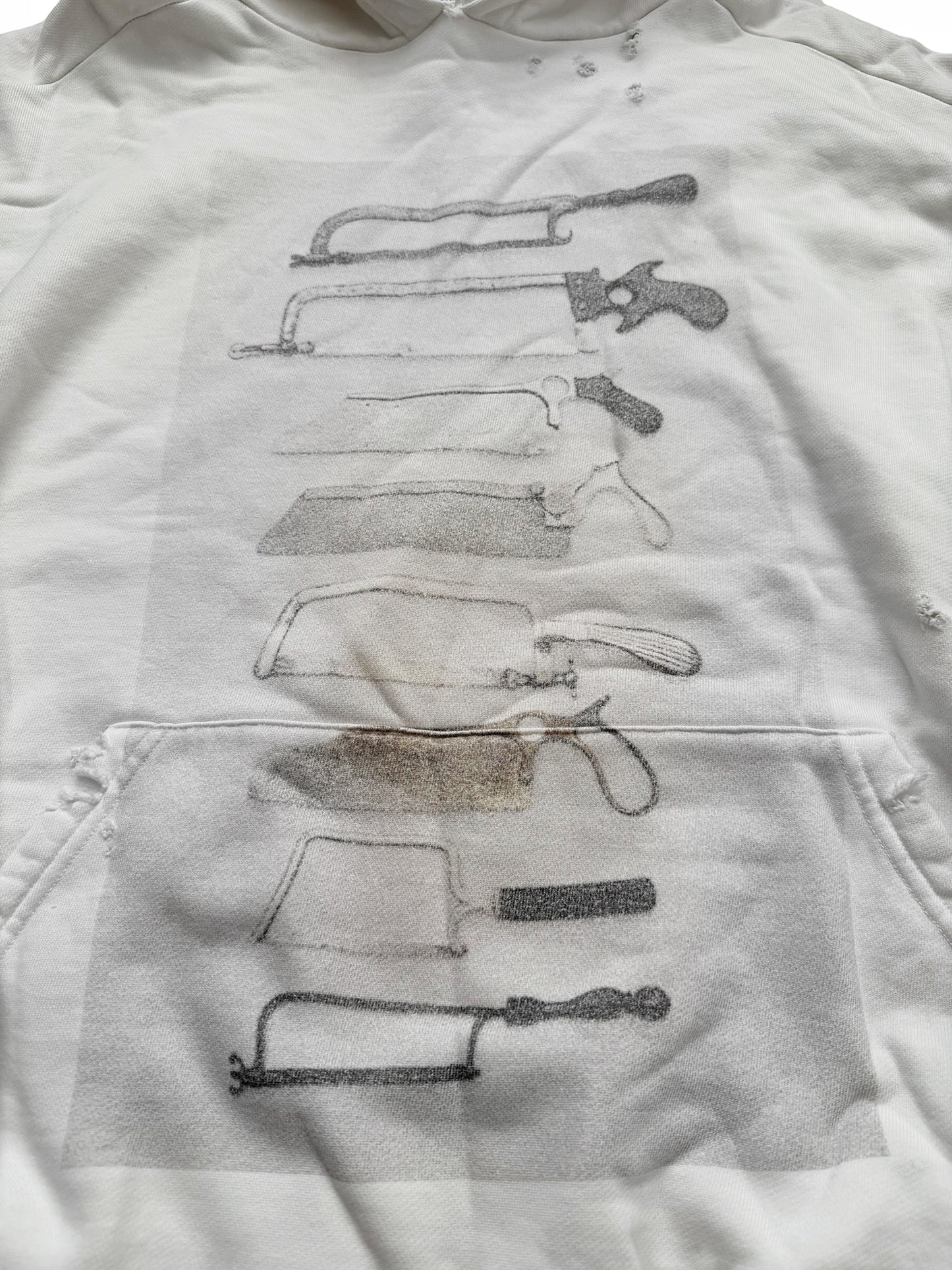 Bone Saw Photograph Distressed White Hoodie