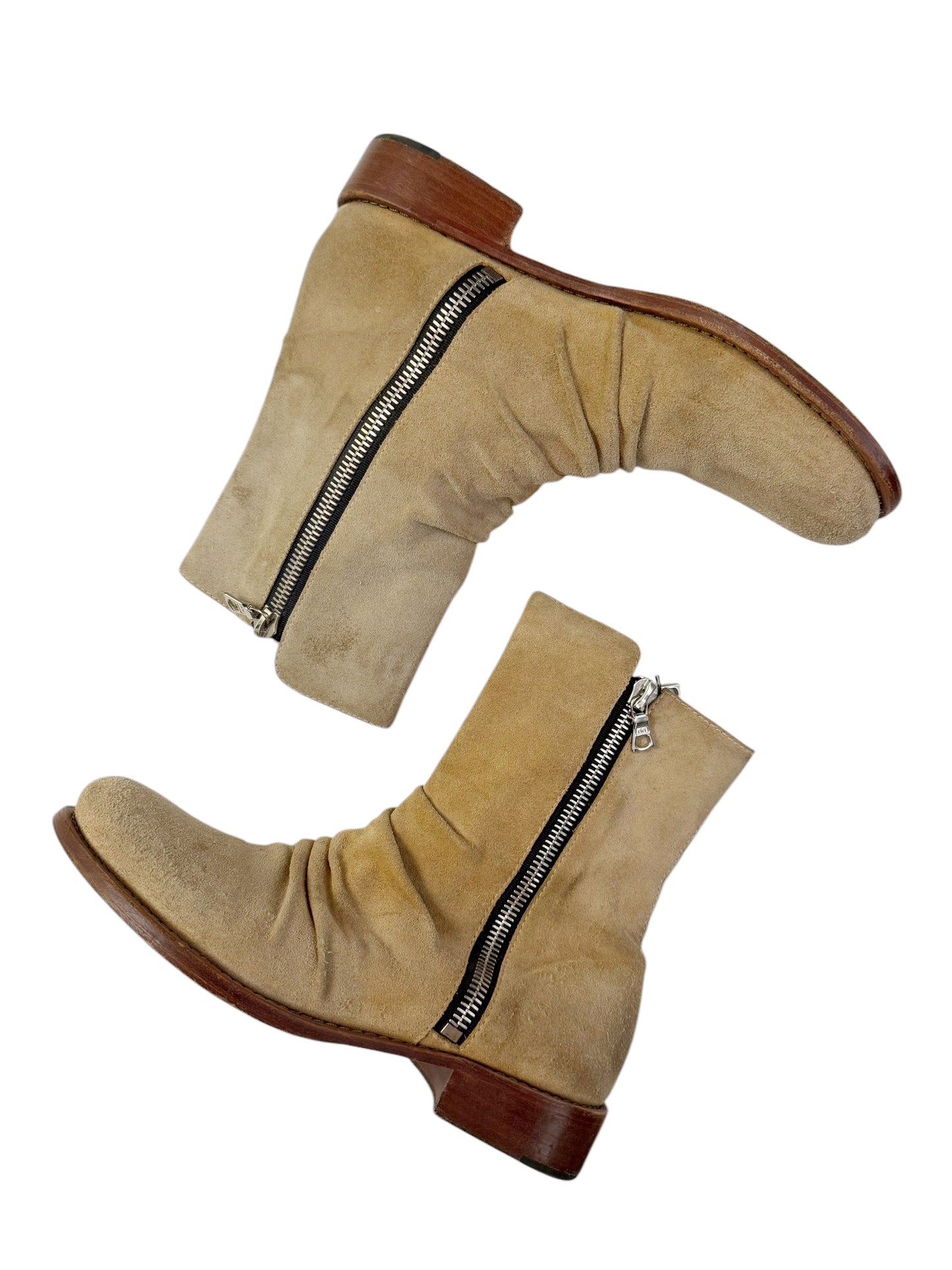 Sand Stacked Double Zip Moto Boot