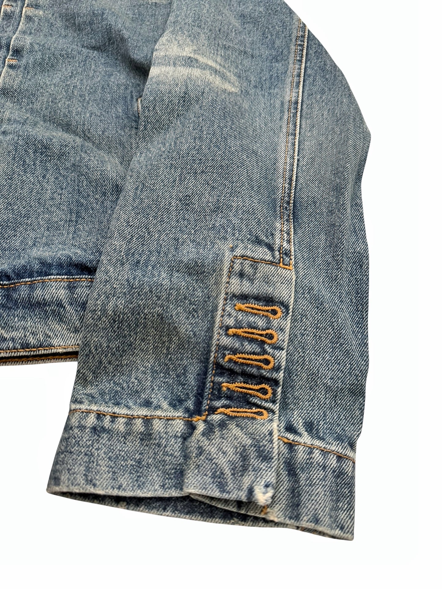 Sun Faded Denim Pleated Trucker Jacket