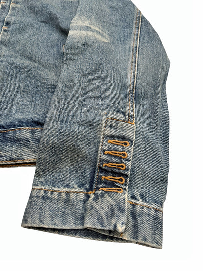 Sun Faded Denim Pleated Trucker Jacket