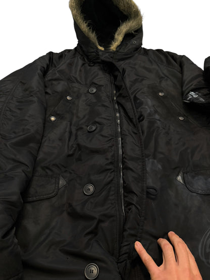 Graffiti Distressed Mud Fur Hood Parka