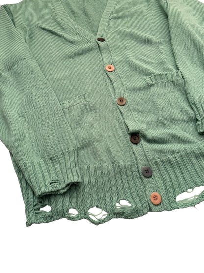 Distressed Faded Green Cardigan