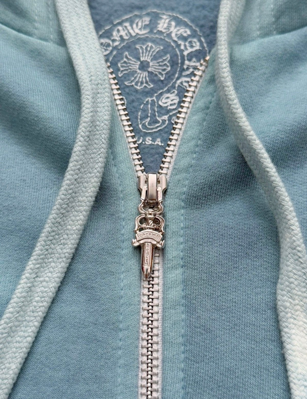 St Barths Exclusive Blue Overdyed Zip Rhodium Hoodie
