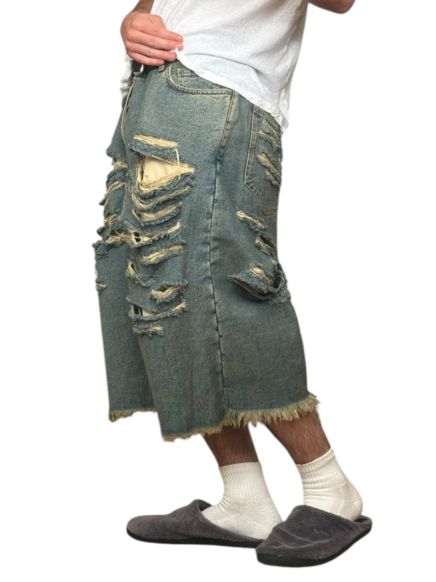 Big Daddy Baggy Denim Shred Jean Shorts