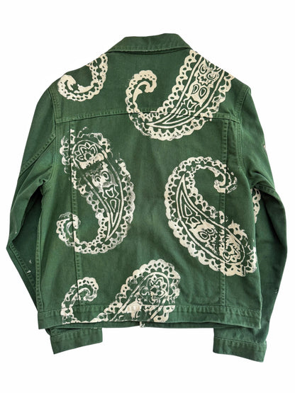 2017 Green Paisley Bleached Green Trucker Jacket