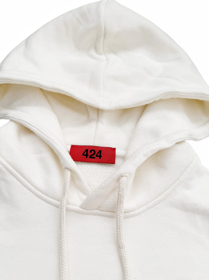 Embroidered Logo Pullover White Hoodie