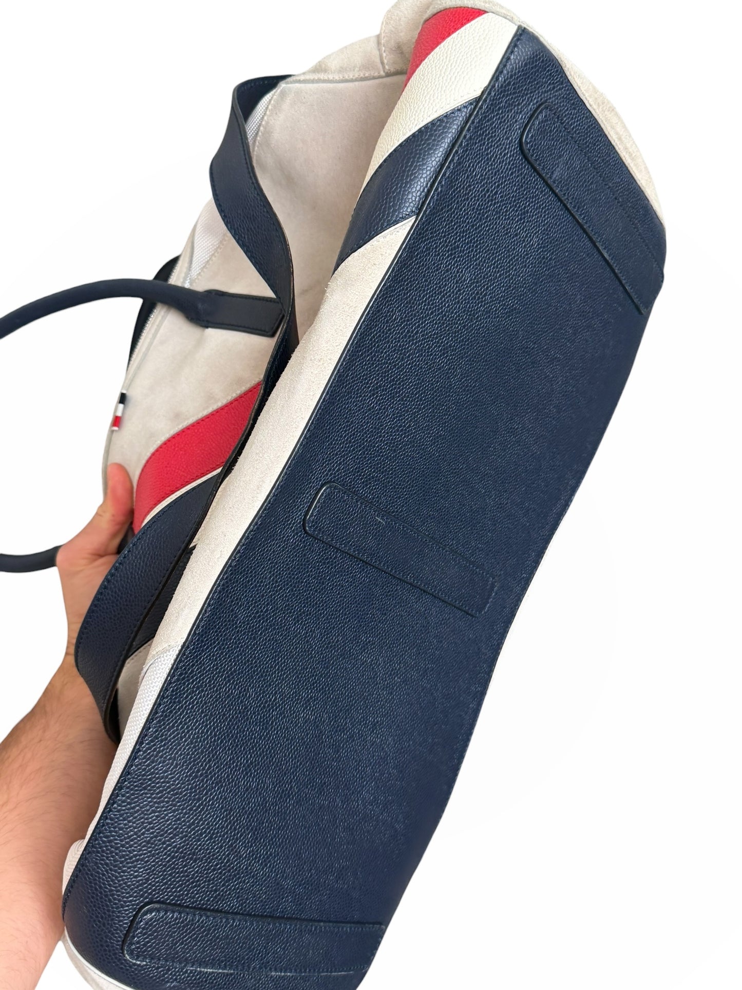 Suede Pebble Leather Stripe Duffle Bag