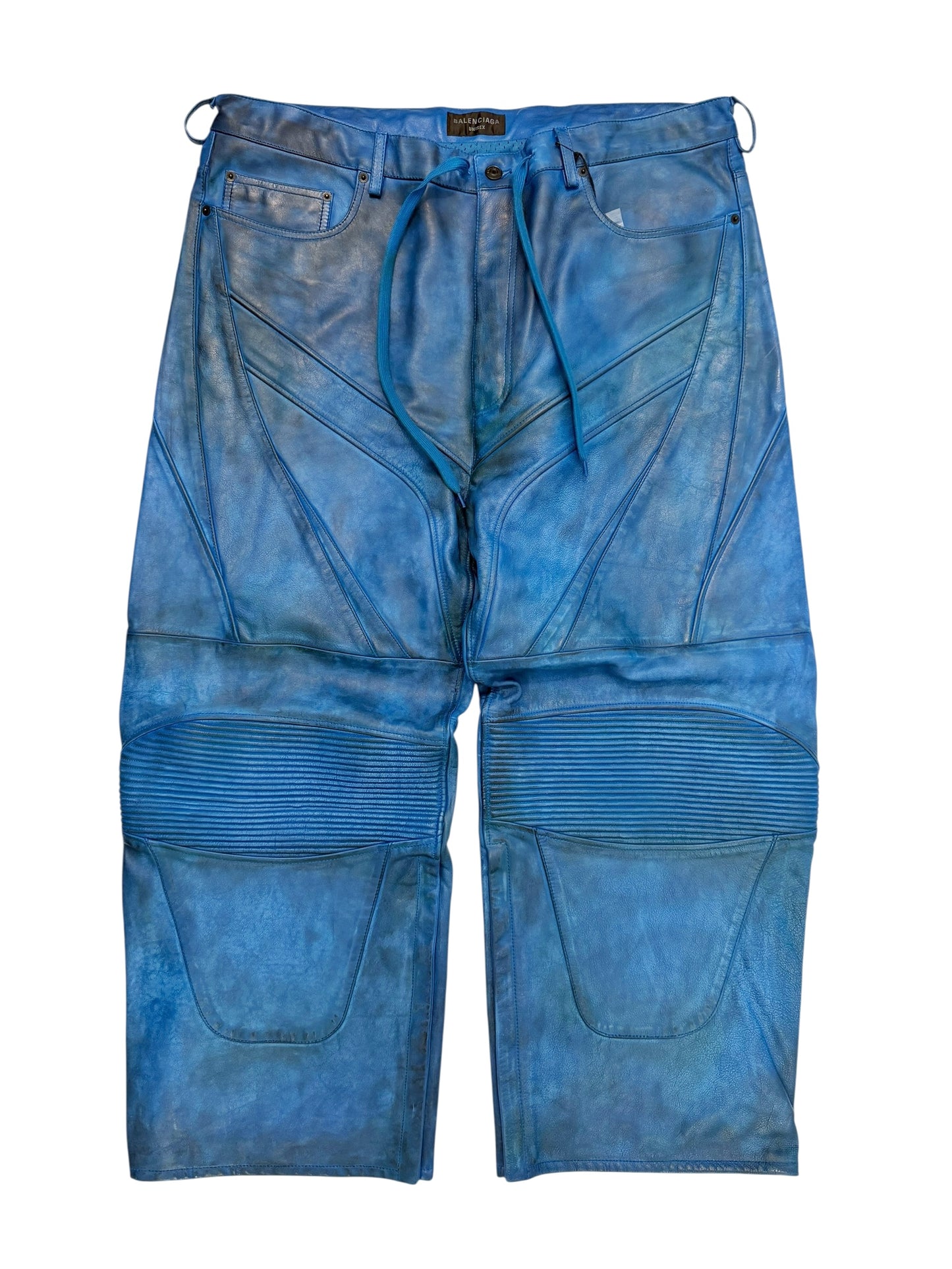 Mudshow Graffiti Baggy Blue Leather Biker Pants