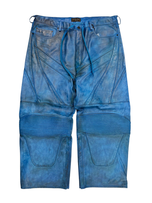 Mudshow Graffiti Baggy Blue Leather Biker Pants