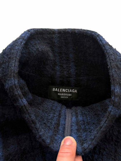 Wool Fleece Plaid Track Jacket
