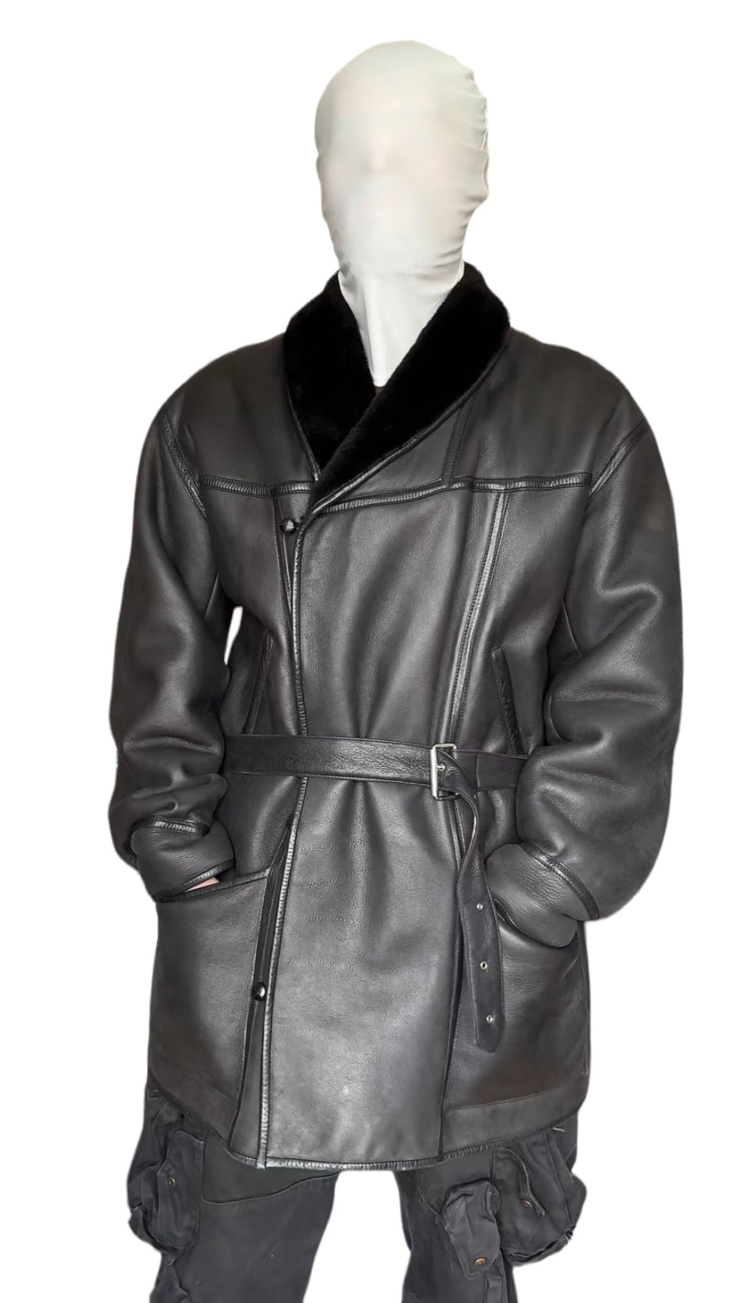 1980’s Long Buckle Sheepskin Leather Flight Coat