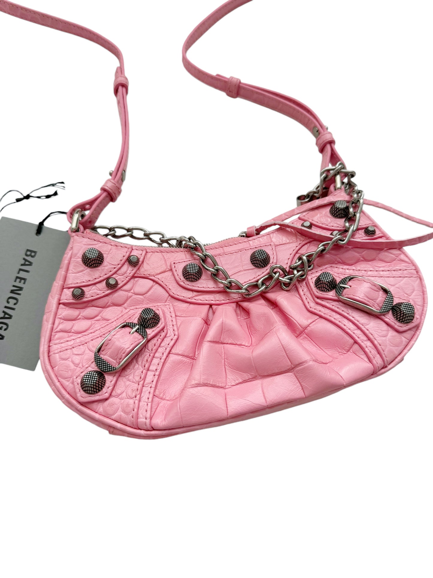 Croc Embossed Pink La Cagole Chain Bag