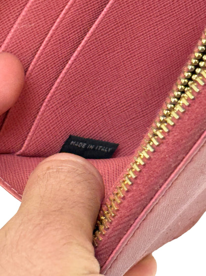 Pink Leather Zip Saffiano Wallet