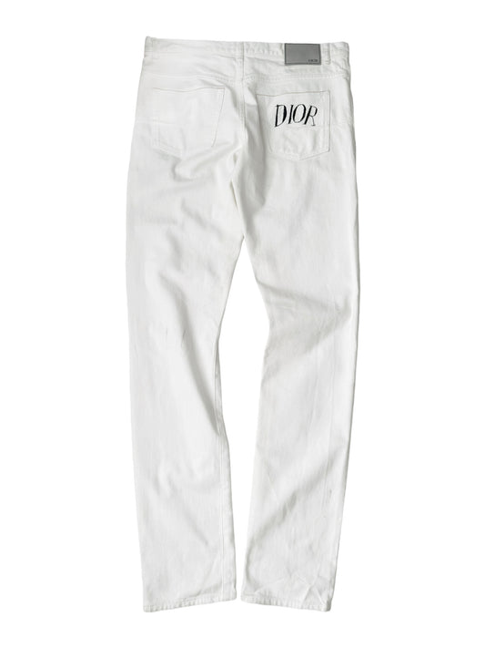 2020 White Cursive Denim