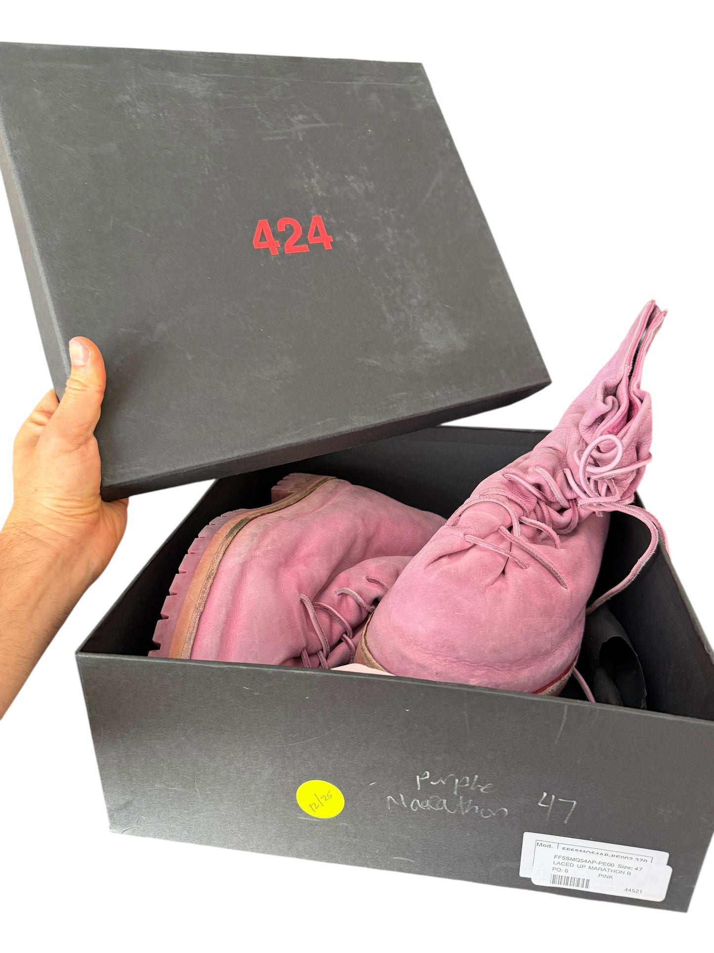 Overdyed Pink Leather Lace Up Marathon Boot