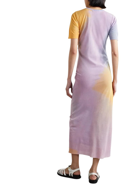 Ruched Tie-Dyed Cotton-Mesh Midi Dress