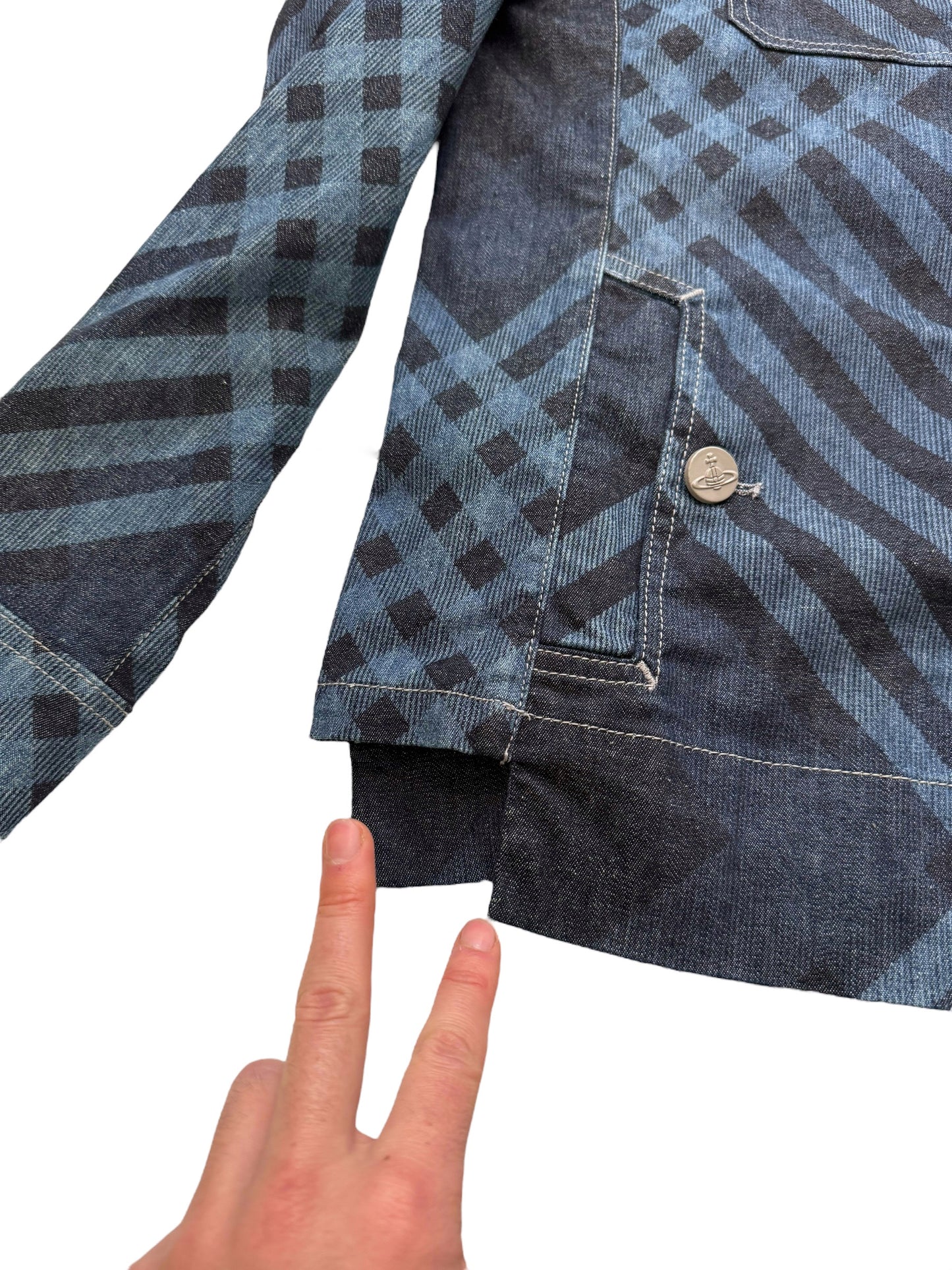 Collar Stripped Plaid Denim Jacket