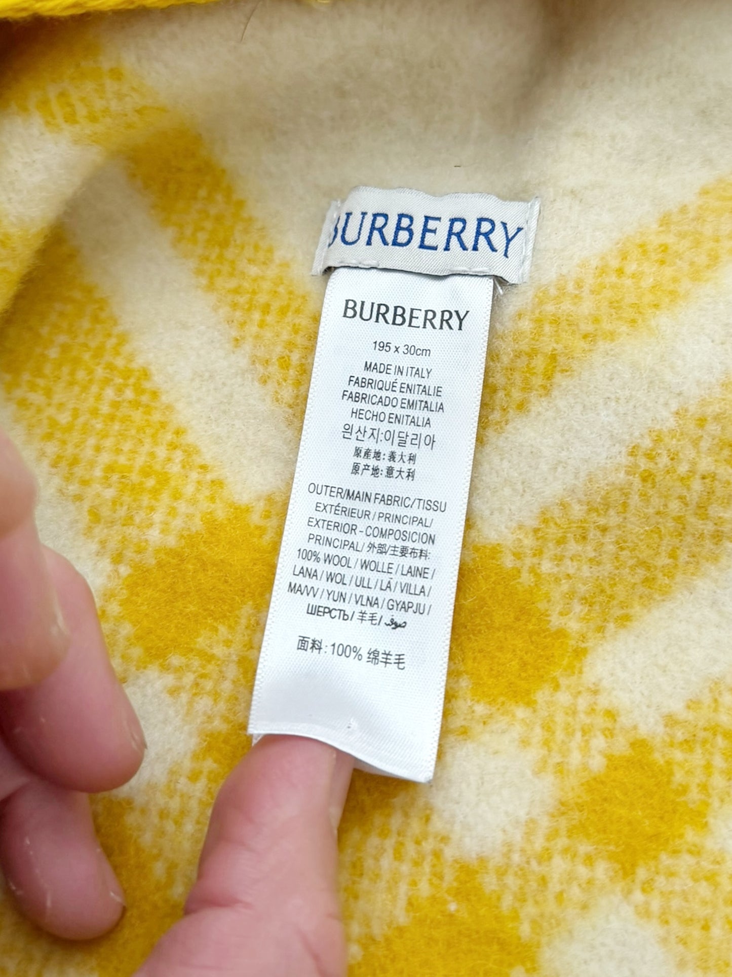 Wool Yellow Check Hooded Scarf