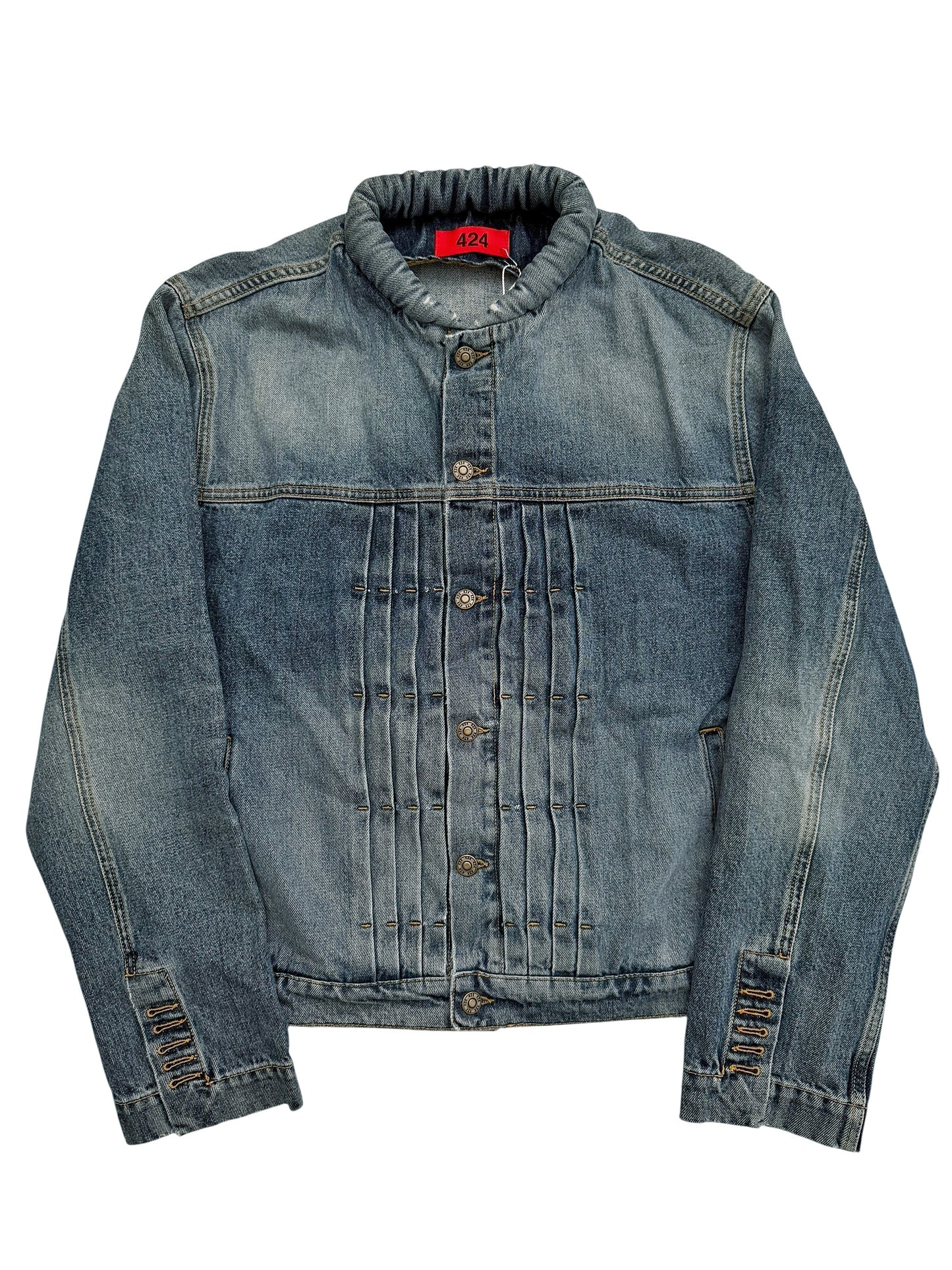 Japanese Wash Mandarin Collar Pleated Denim Trucker