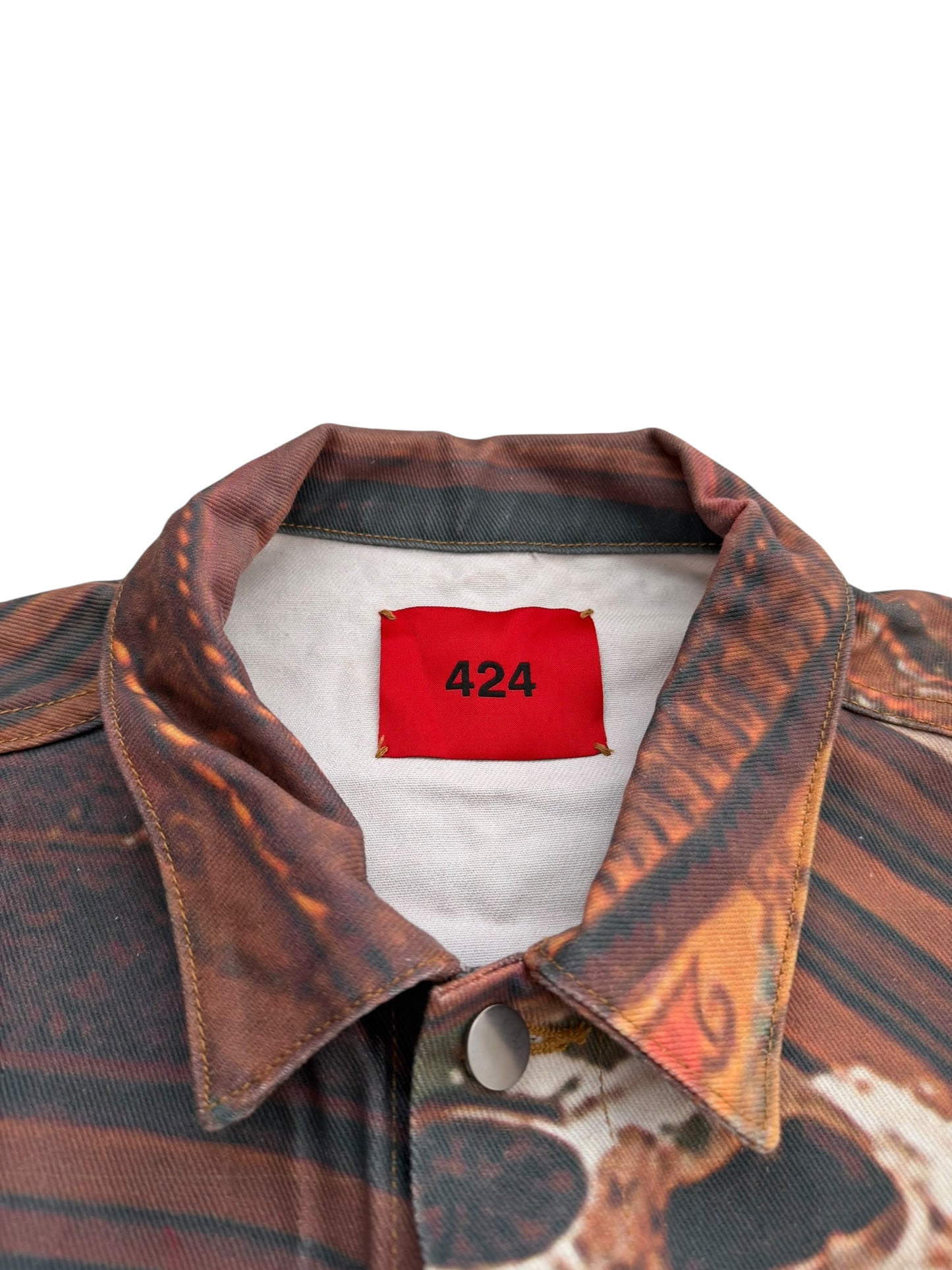 Bando Photo Allover Print Denim Trucker Jacket