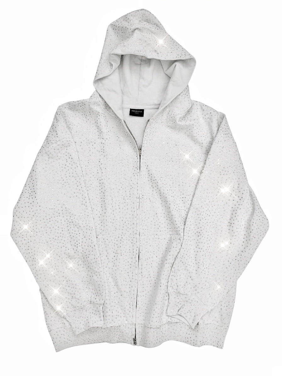 Strass Swarovski Crystal Zip White Hoodie