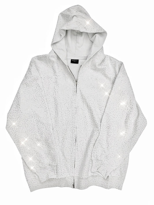 Strass Swarovski Crystal Zip White Hoodie