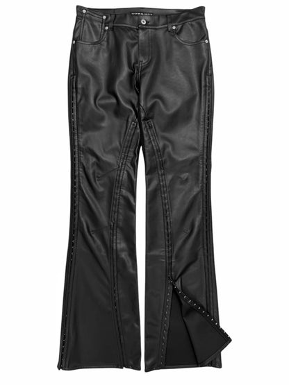 Hook Eye Flare Vegan Leather Pants