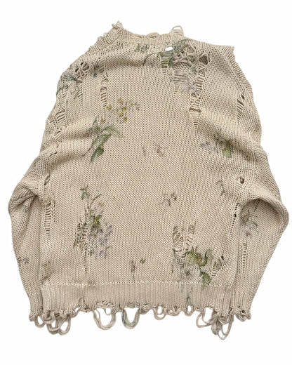 Floral Distressed Oversized Sweater