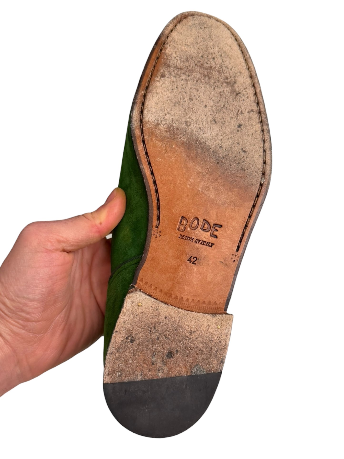 Green Suede Slip Shoes
