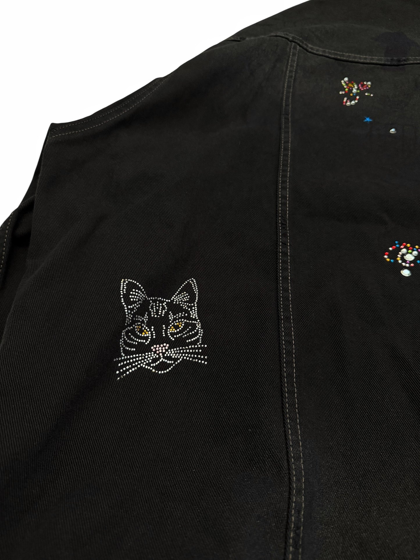 2022 Bedazzled Graffiti Doodle Distressed Denim Trucker Jacket