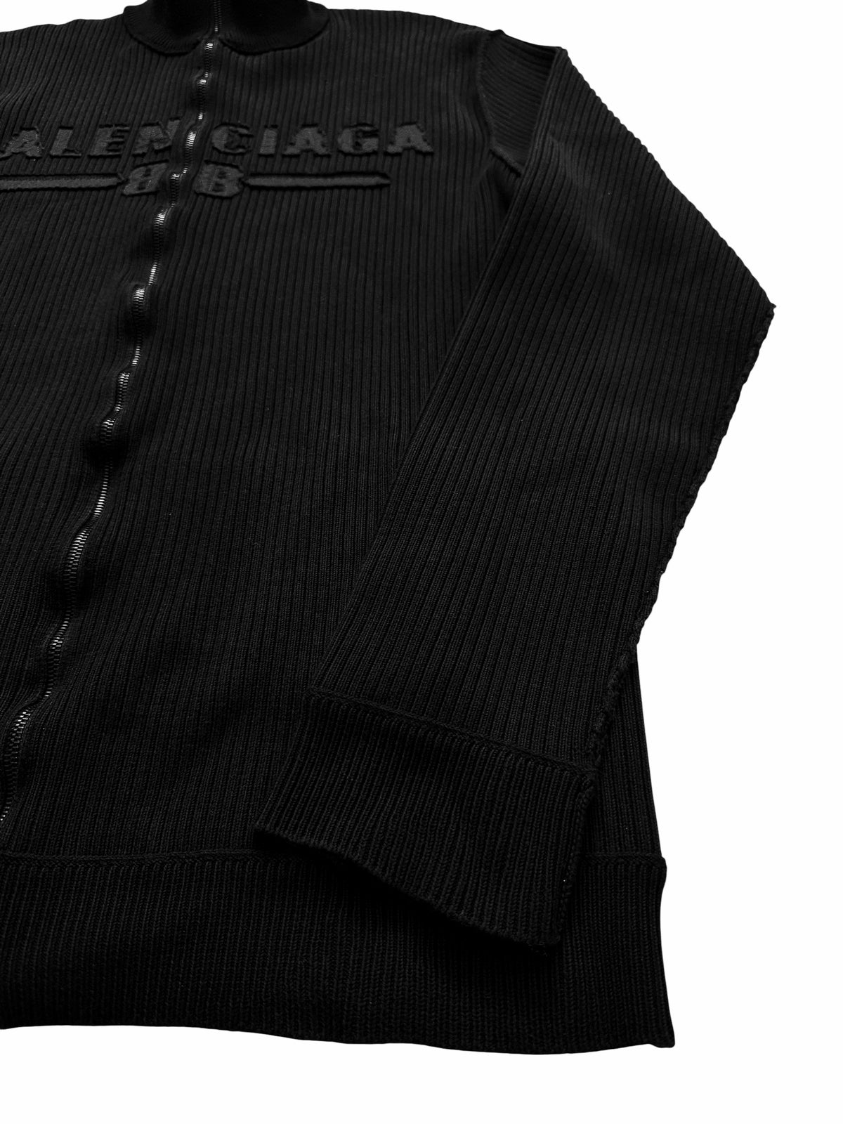 Ribbed Knit Zip Denim Embroidered
